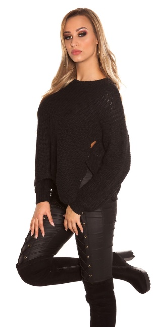 Trendy knit sweater with side- Button Black